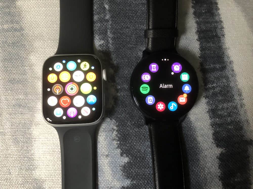 Apple Watch vs. Samsung Active2 app navigation screens comparison