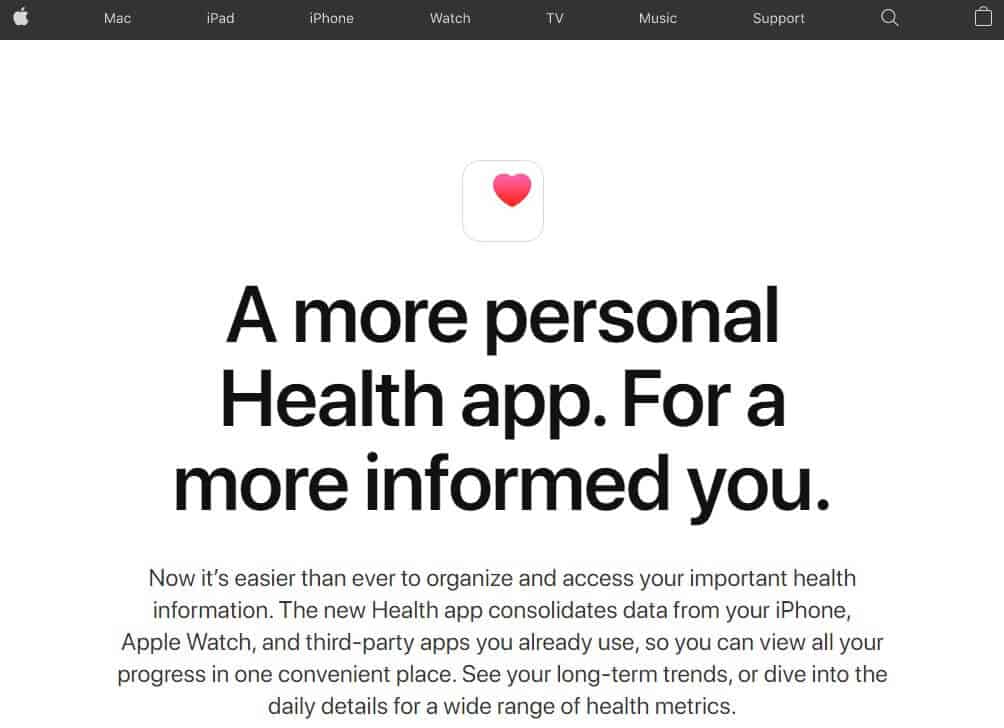 Screenshot of Apple app homepage.