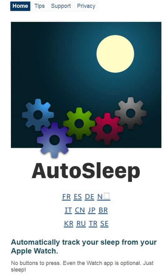 Screenshot of AutoSleep app homepage.