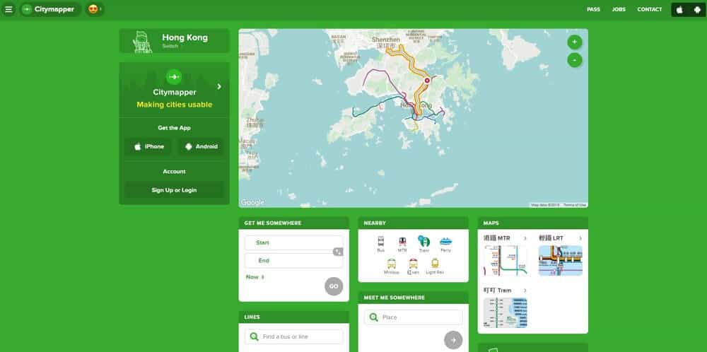 Screenshot of Citymapper app homepage.