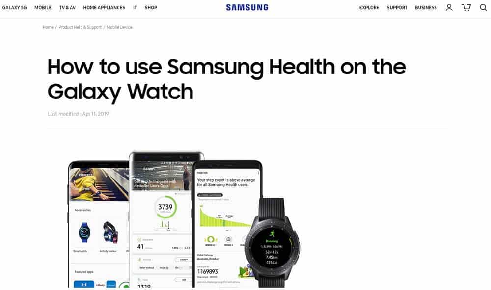 Screenshot of Samsung app homepage.