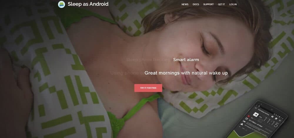 Screenshot of Sleep as Android app homepage.