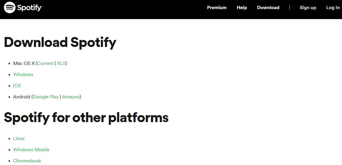 Screenshot of Spotify app homepage.