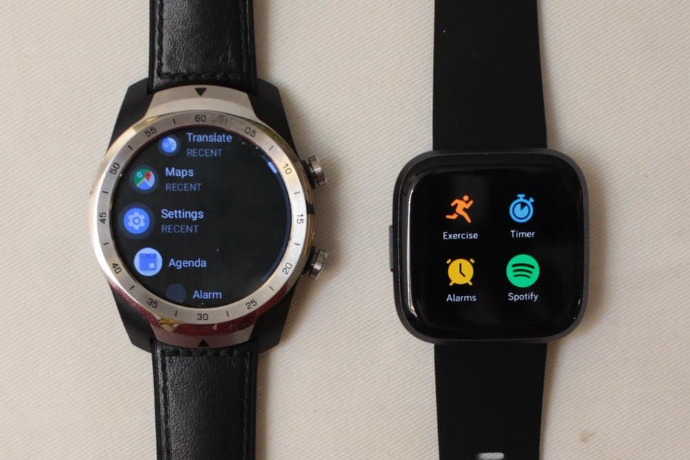 Ticwatch Pro vs Fitbit Versa 2 app menu