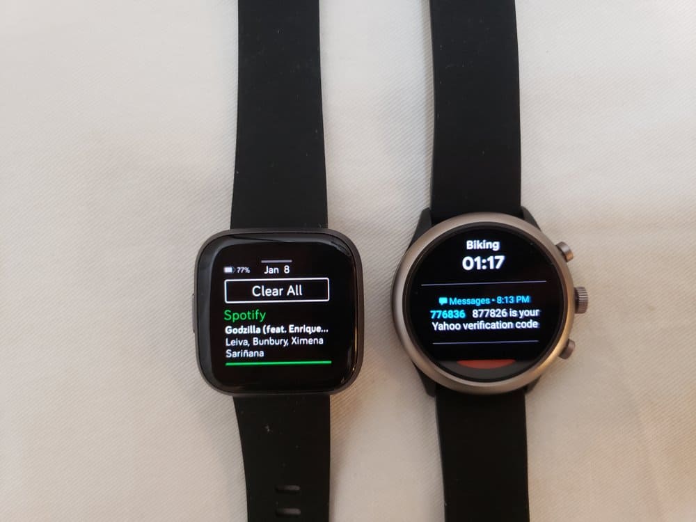 Versa 2 and Sport Smartwatch notification screens
