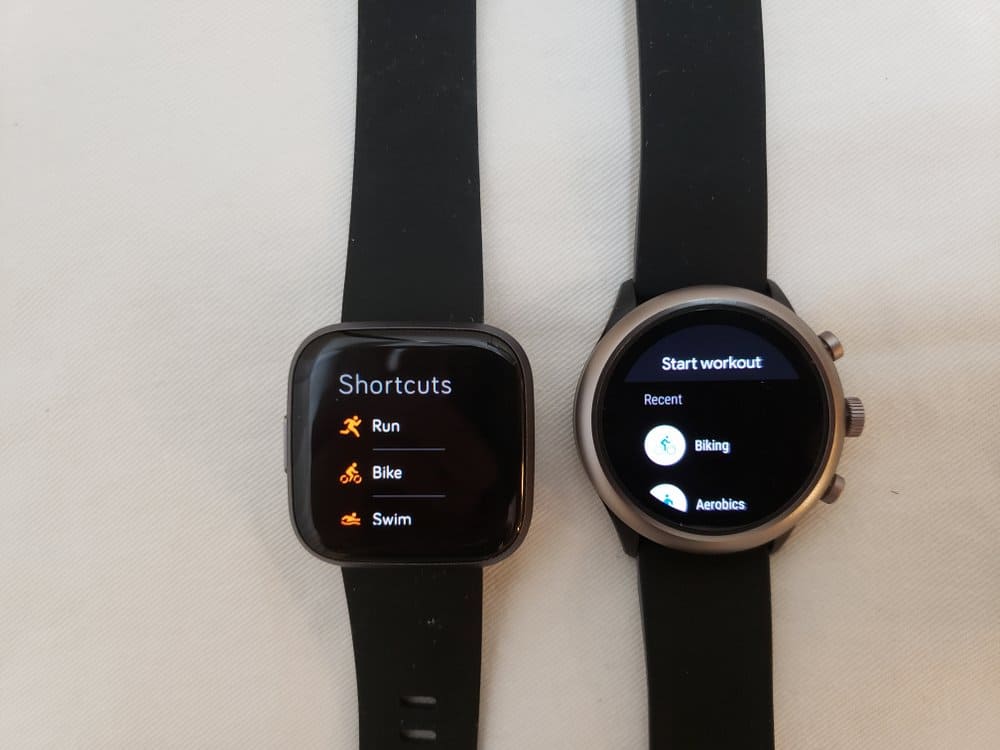 Versa 2 and Sport Smartwatch in workout selection mode