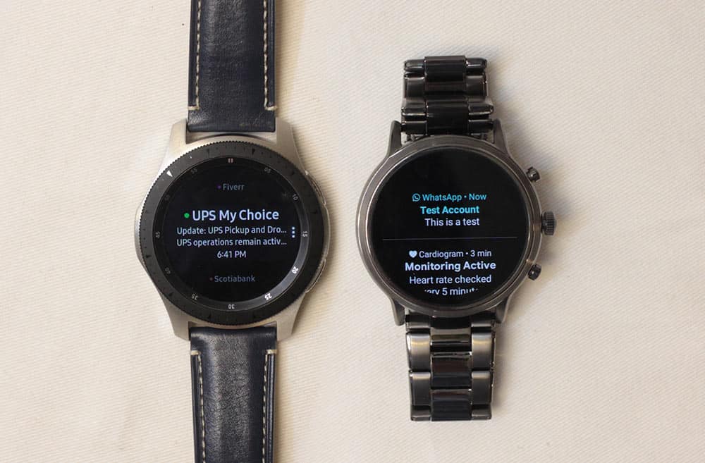 Samsung Galaxy Watch vs Fossil Gen 5 Carlyle email texts