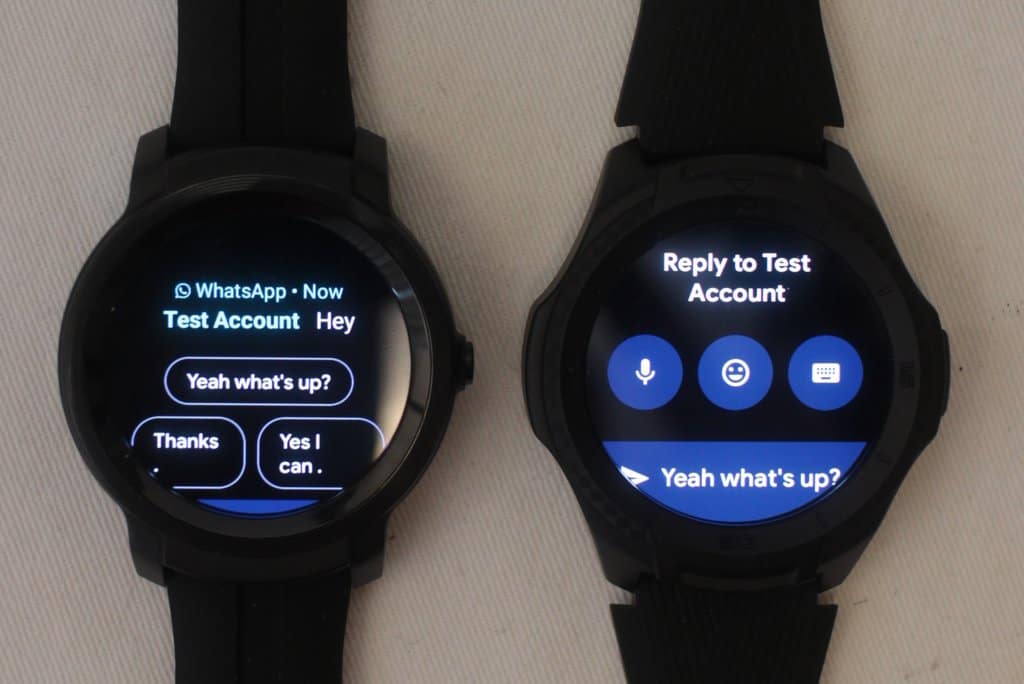 ticwatch e2 vs ticwatch s2 replies to text and email