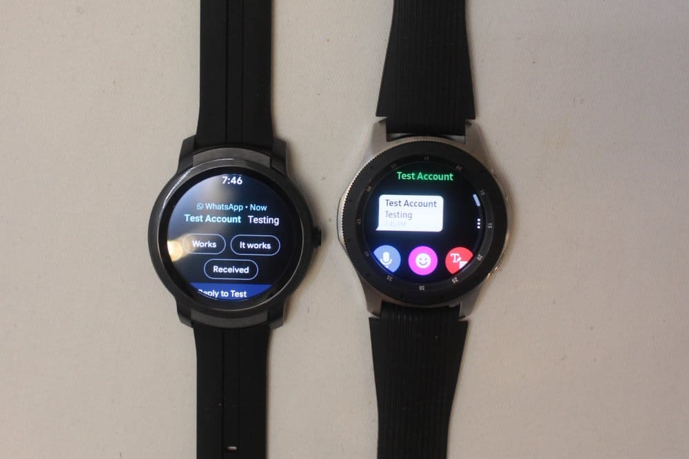 ticwatch e2 vs samsung galaxy watch/active 2 text sms messages