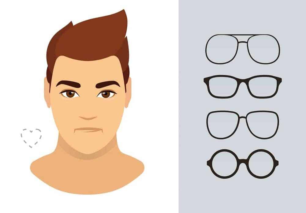 An illustration of the types of glasses for men with a heart-shaped face.