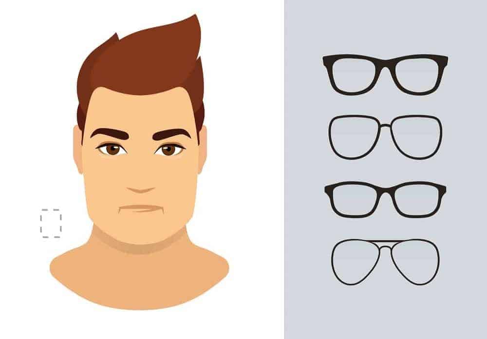 An illustration of the types of glasses for men with a rectangle-shaped face.