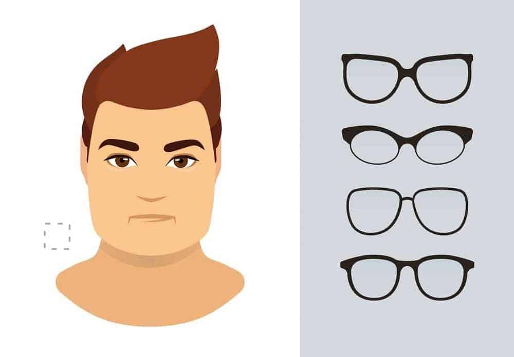 An illustration of the types of glasses for men with a square-shaped face.