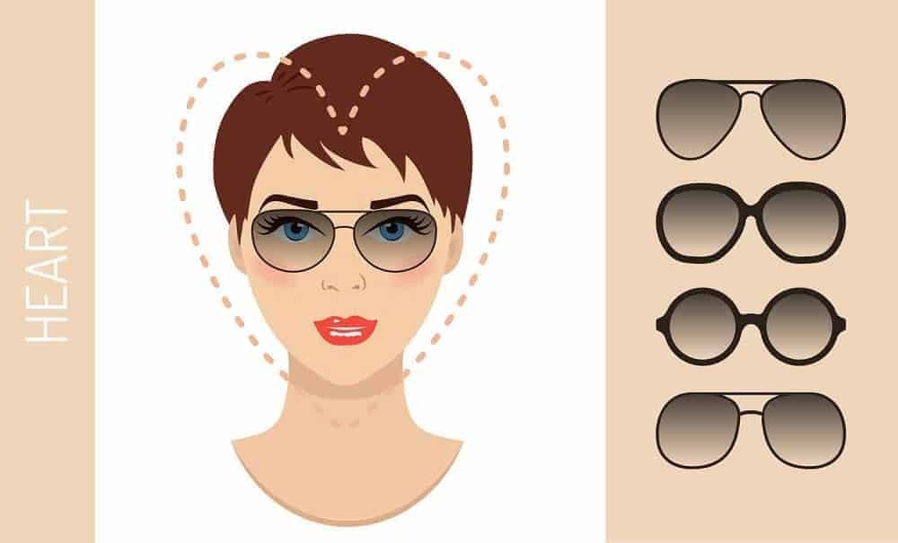 An illustration of the types of glasses for women with a heart-shaped face.
