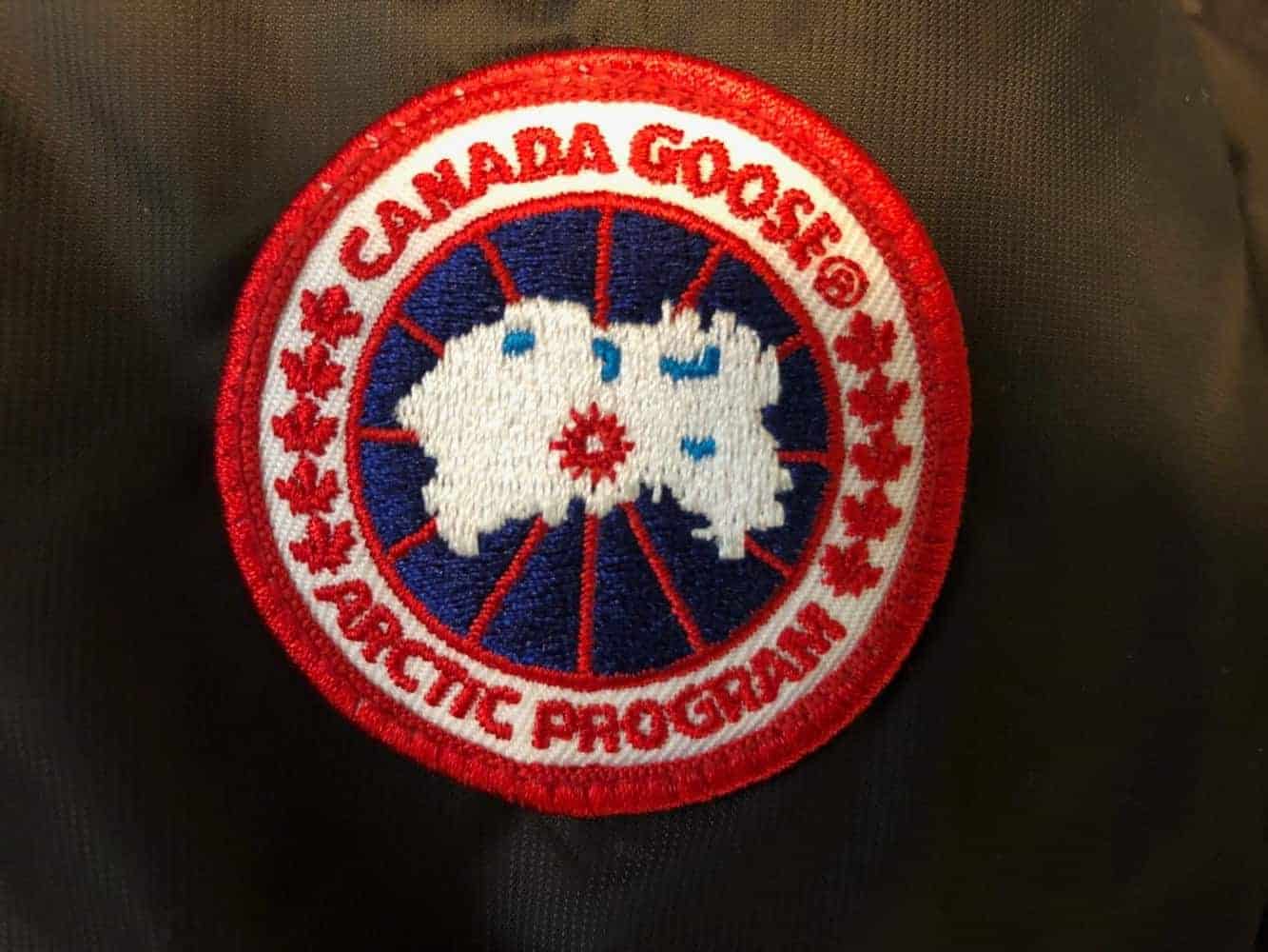 A look at the Canada Goose badge logo on a jacket.