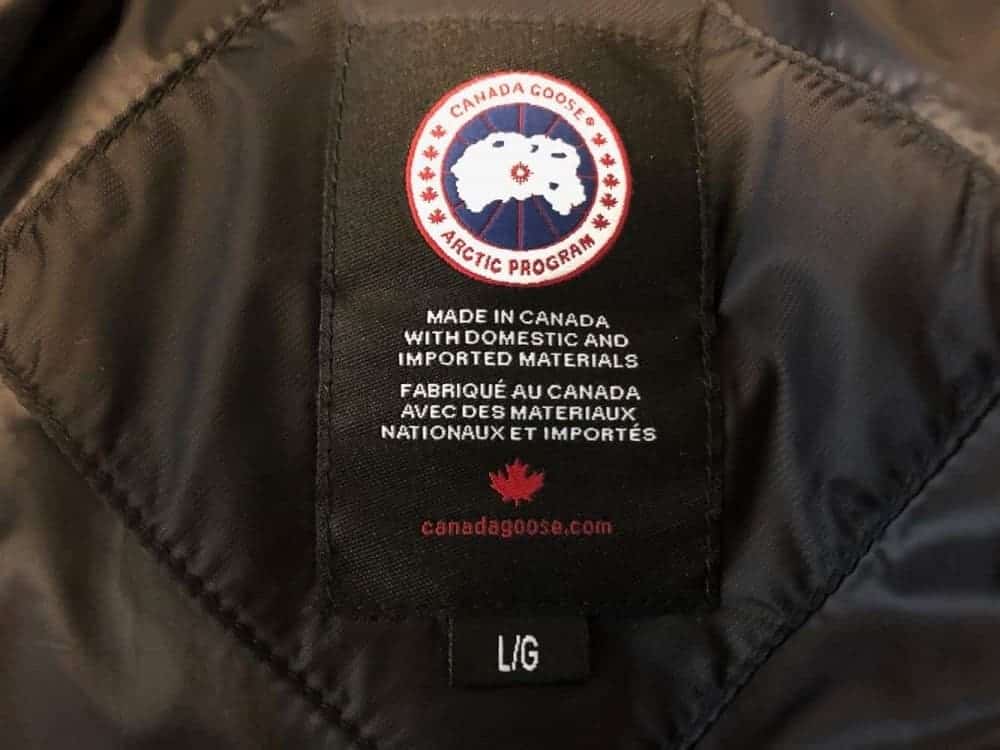A close look at the Canada Goose jacket inside label.