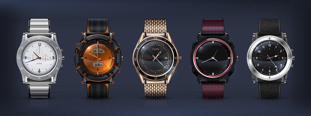 A row of various types of watches.