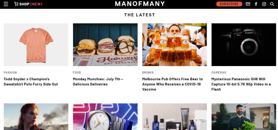 Man of Many site homepage.