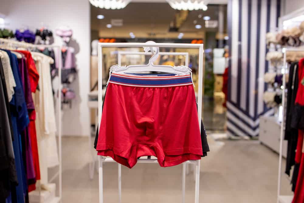 A display of men's underwear inside the store.