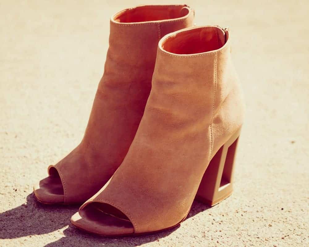 Brown suede open toe boots