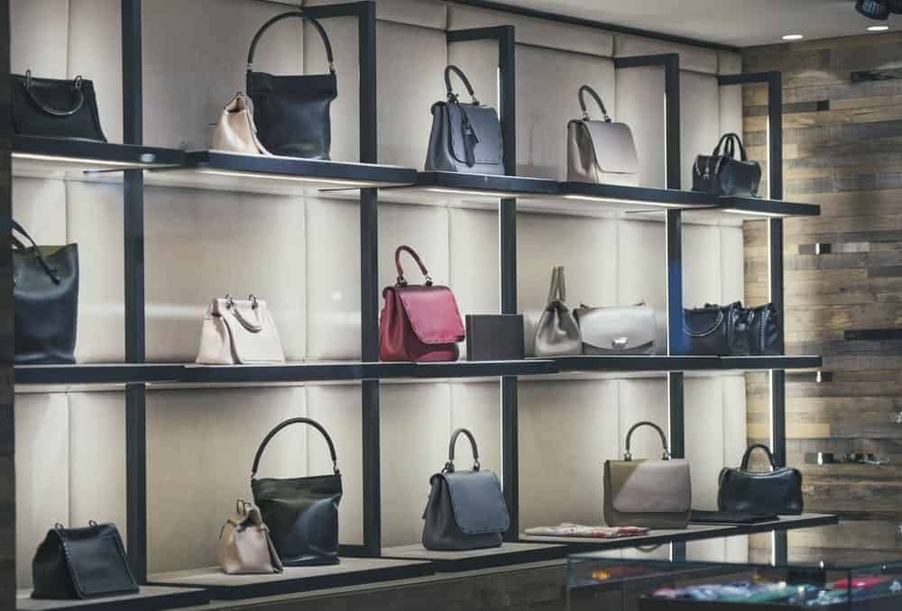 A display of woman purses in a store.