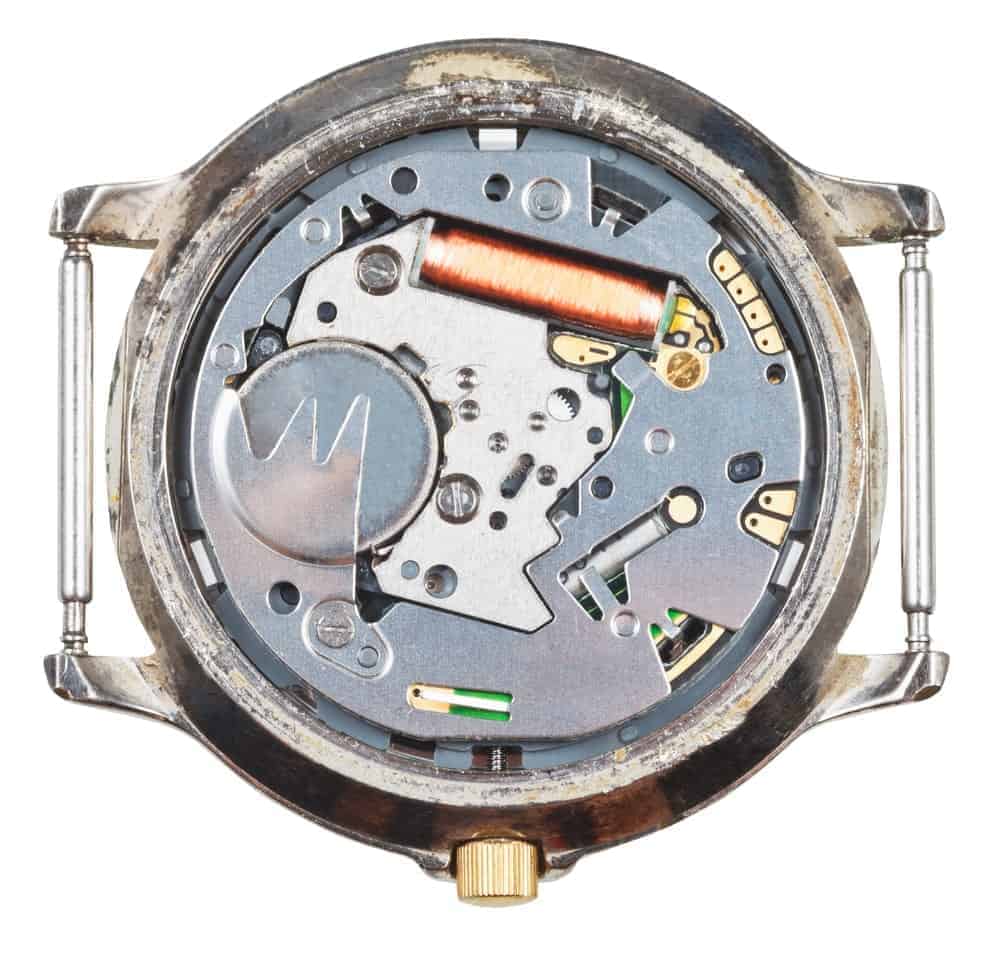 Quartz wristwatch movement in an old watch.