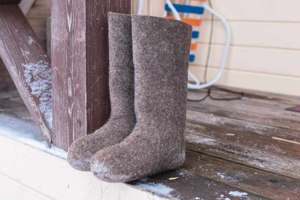 Russian winter boots on the porch.