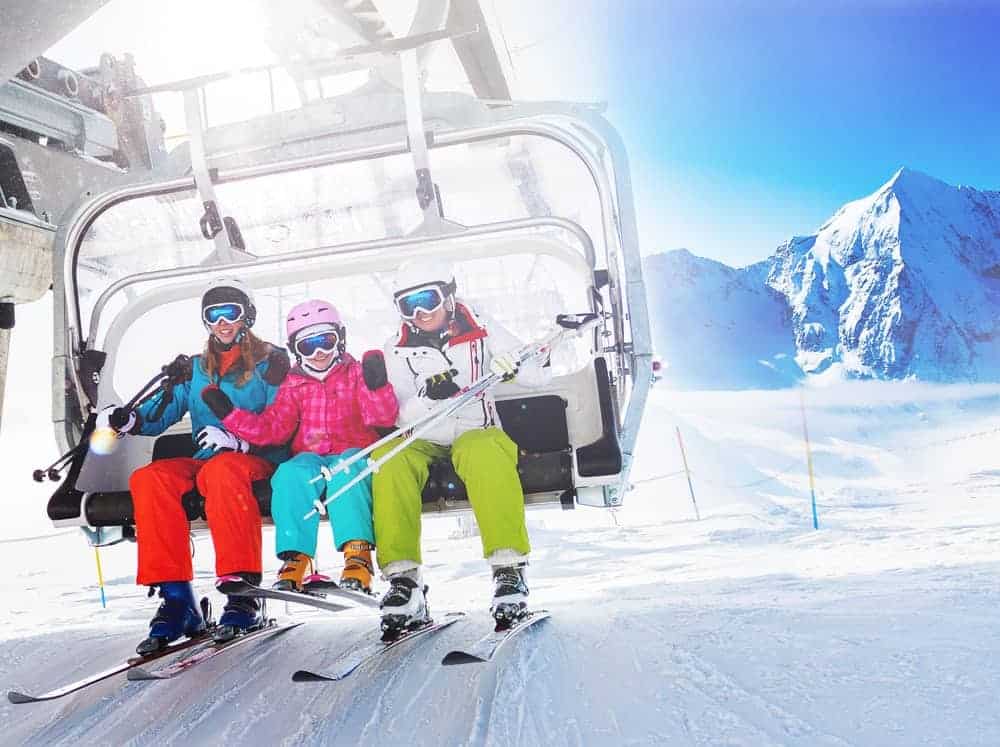 Family skiing in winter.