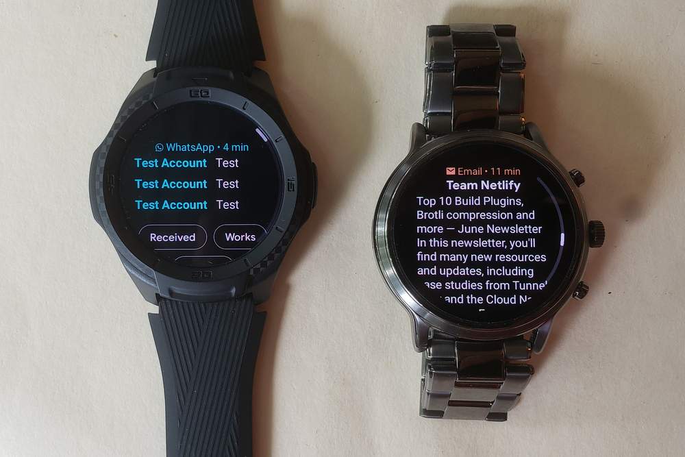 ticwatch s2 vs fossil gen 5 carlyle email and texts