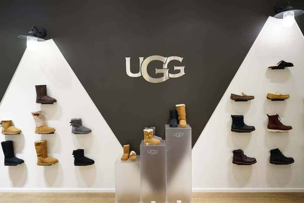 Display of warm winter boots in an UGG store.