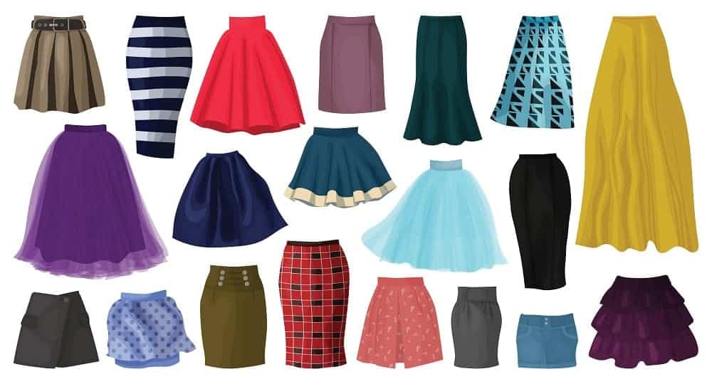 A collection of various types of skirts.