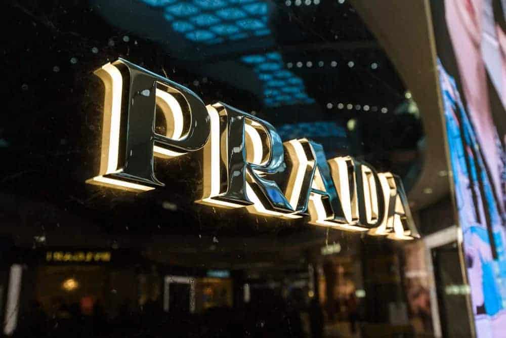 Prada elegant store sign, closer look.