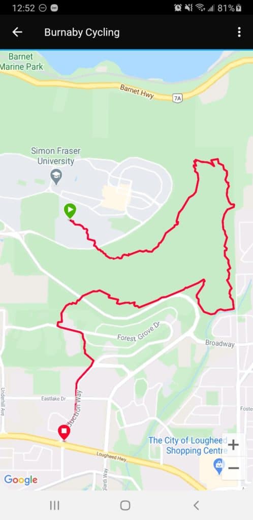Garmin Connect map of exercise