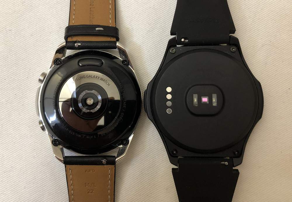 Samsung Galaxy Watch3 vs Ticwatch S2 rear heart rate sensor