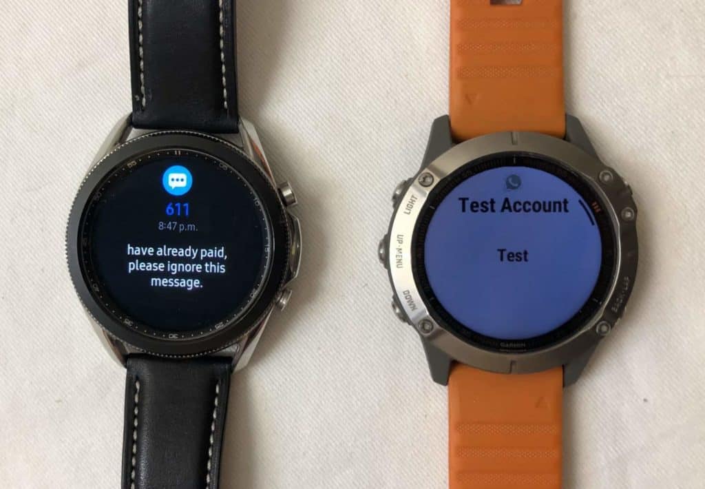 Samsung Galaxy Watch3 vs Garmin Fenix 6 texts