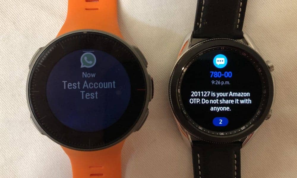 Samsung Galaxy Watch3 vs Polar Vantage V texts