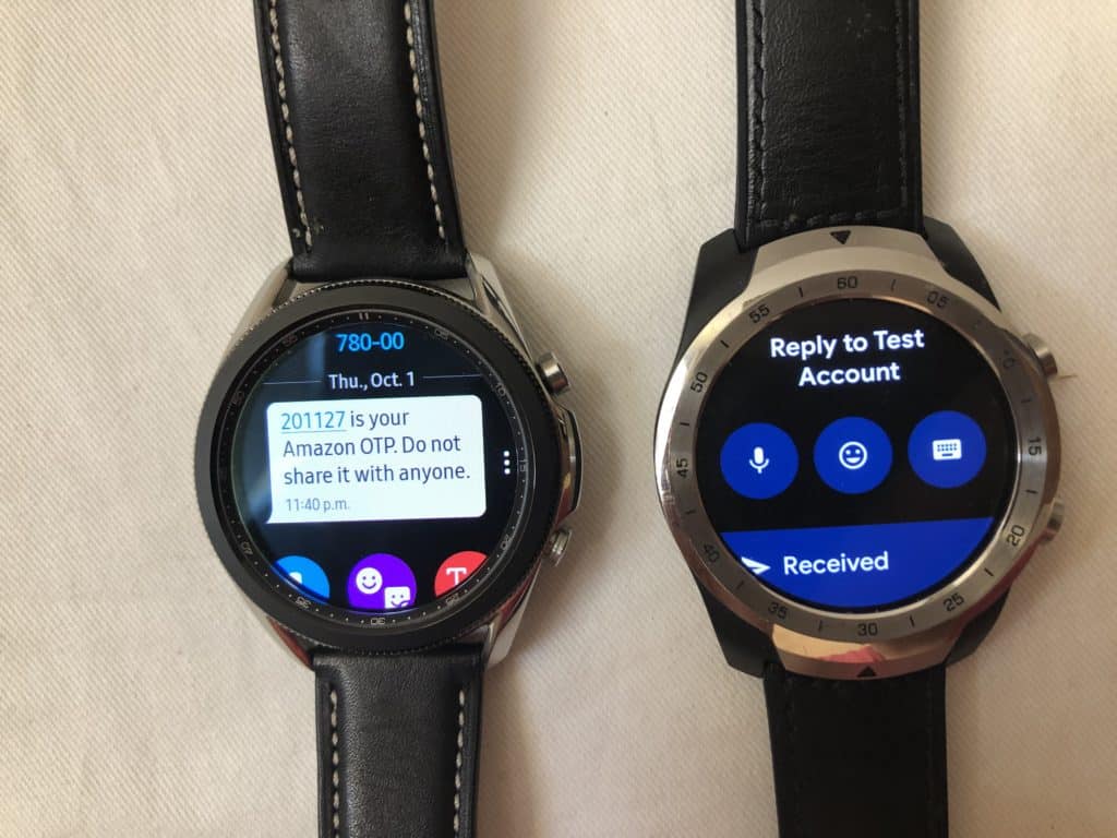 samsung galaxy watch3 vs ticwatch pro texting