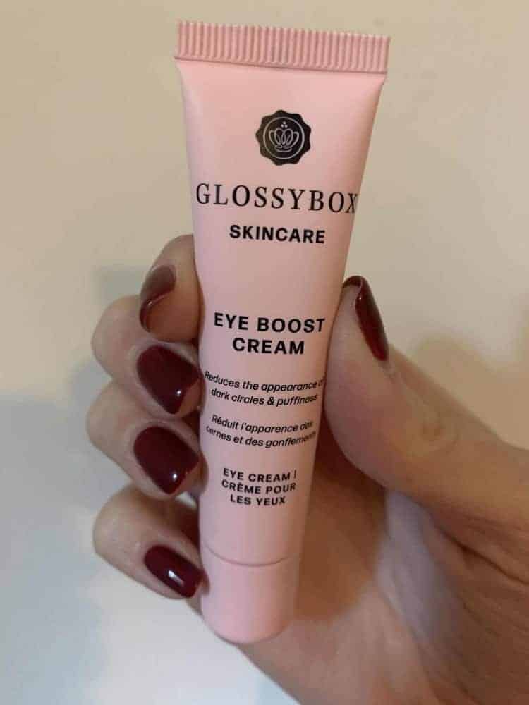 A closeup look at an eye boost cream from Glossybox.