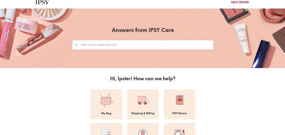 Screenshot of the Help Center page from the IPSY website.