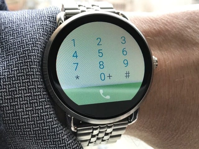 Telephone dial pad on Fossil Q Wander smartwatch