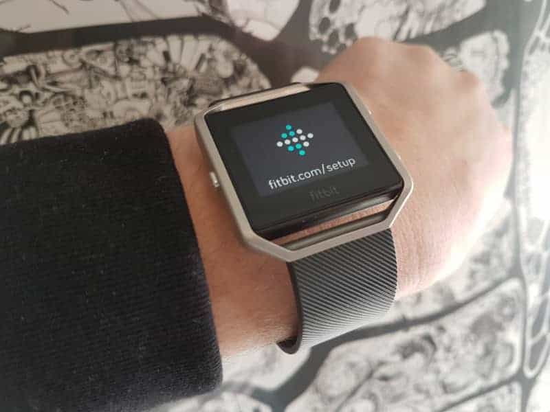 The Fitbit Blaze strapped on a wrist.