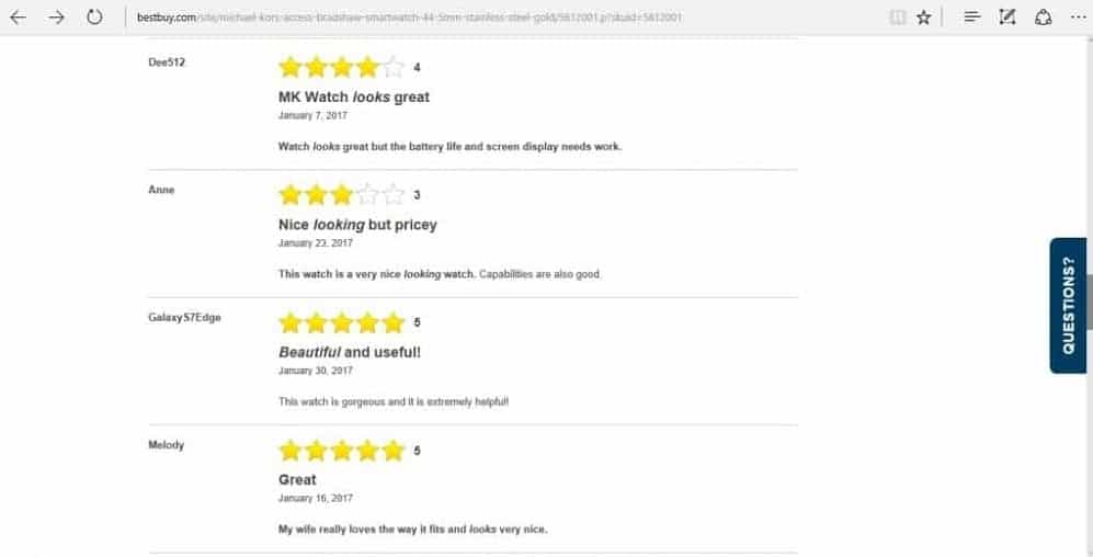 Customer reviews of the Michael Kors Smartwatch