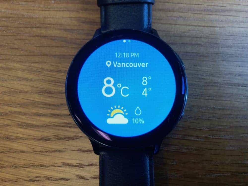 Weather app on the Samsung Galaxy Active2 Smartwatch