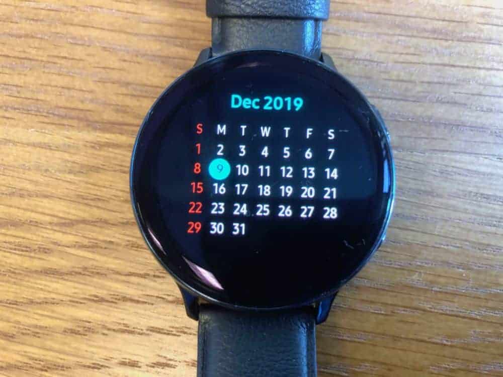 Month view calendar on the Samsung Galaxy Active2 Smartwatch