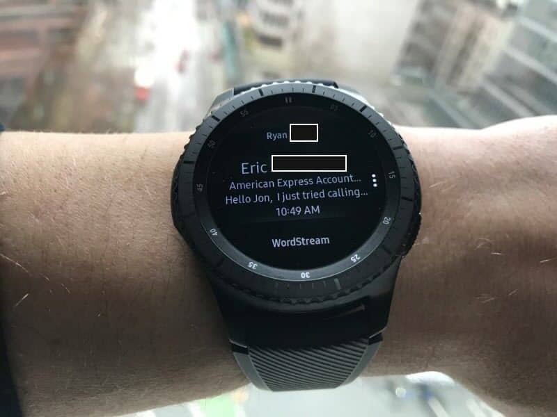 Email message on the Samsung Gear S3 Frontier Smartwatch