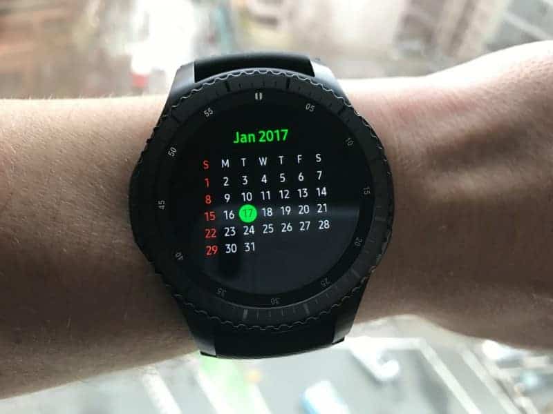 Monthly calendar view on the Samsung Gear S3 Frontier Smartwatch
