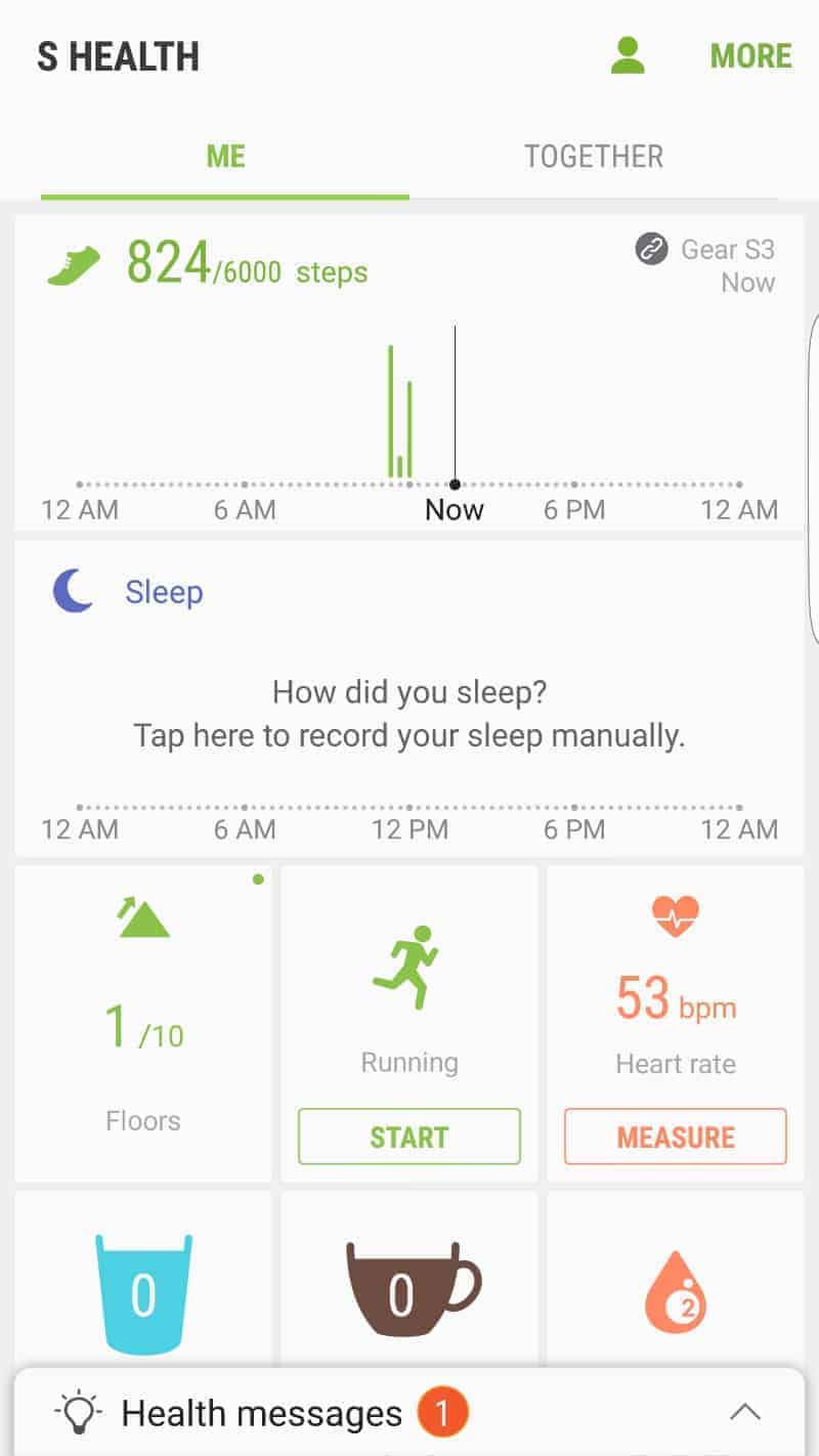 Samsung Gear S3 Health Apps.