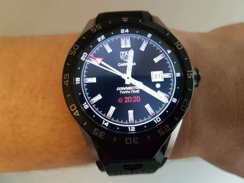 Tag Heuer Connected Smartwatch watch faces in GMT/ Black.