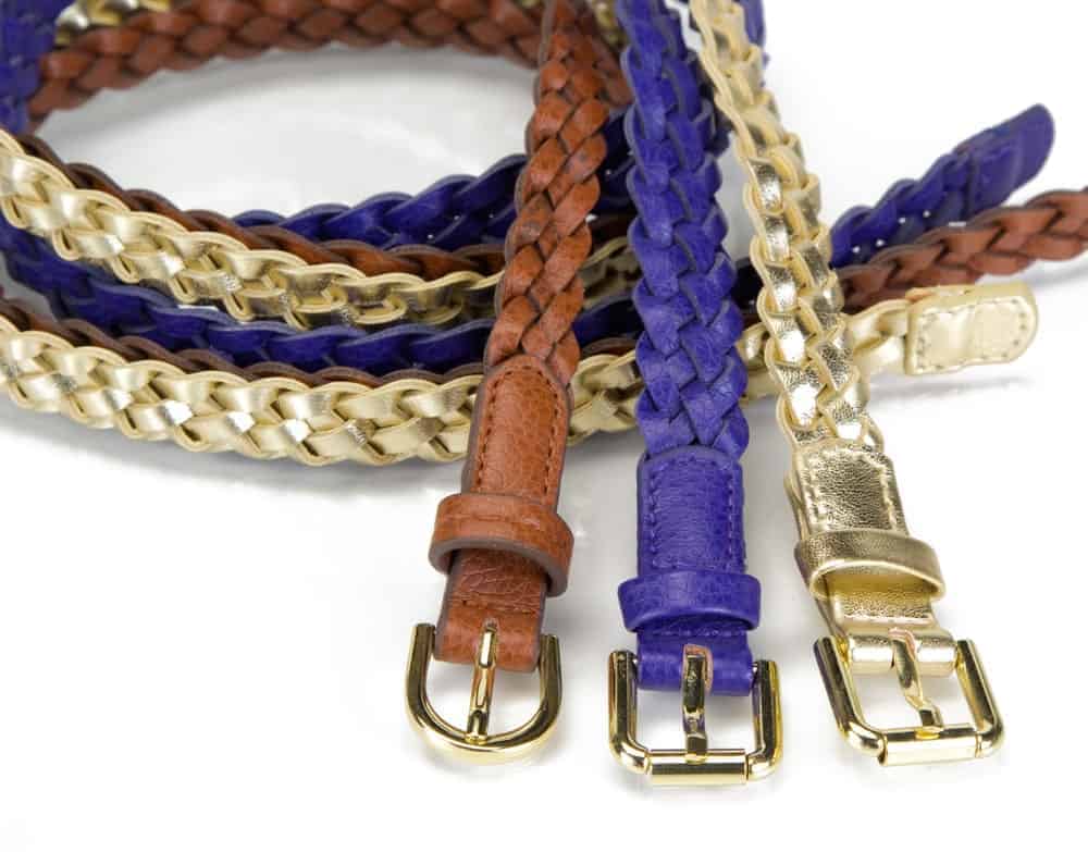 A close look at three braided belts in various tones.