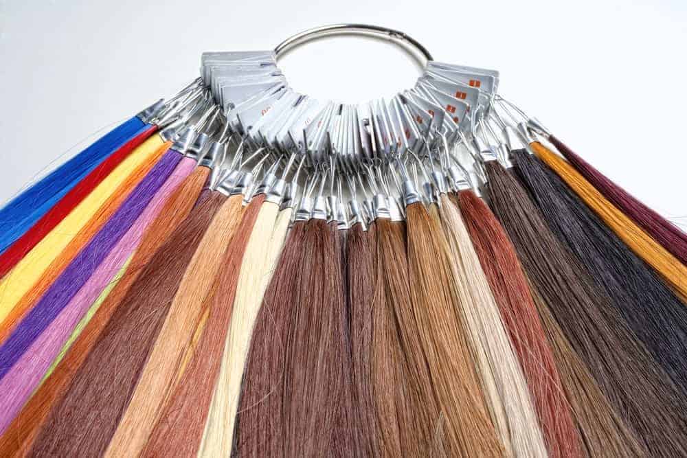 A ring of synthetic hair extensions in multicolors.