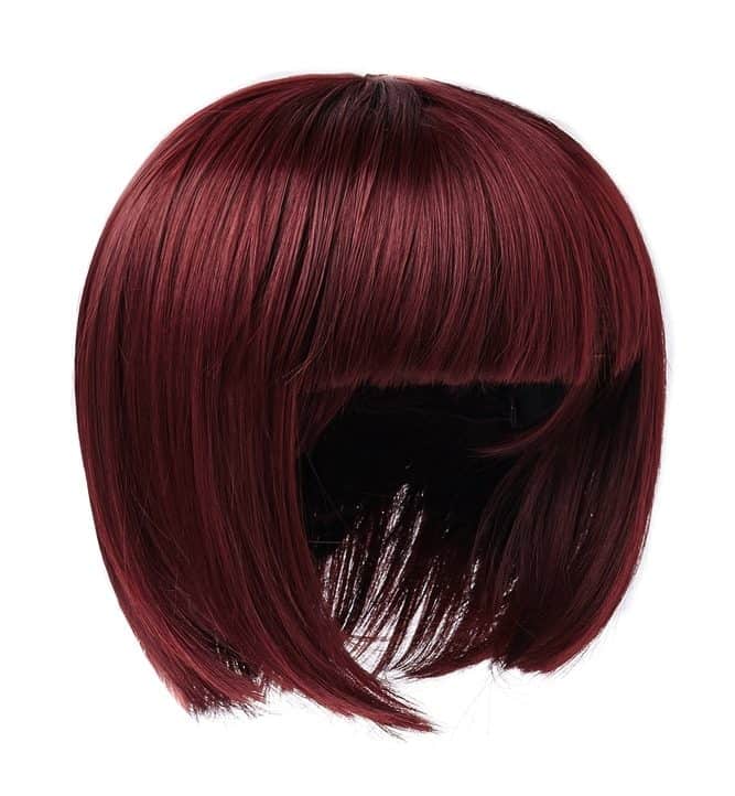 Short blunt bob wig in red shade.